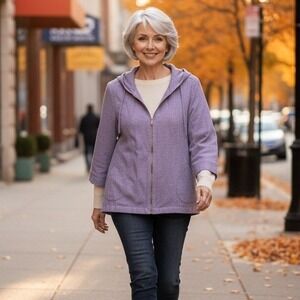 Coldwater Creek M Hooded Jacket Dusty Purple Linen 3/4 Sleeve Spring Lightweight